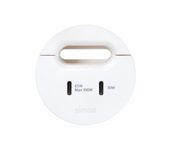 Meblowa ładowarka USB-C 100W podwójna z przepustem kablowym, IP20, biały, Wym. montażowe: Ø54mm Simon 400, Flash 60 43150001-030