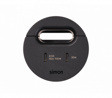 Meblowa ładowarka USB-C 100W podwójna z przepustem kablowym, IP20, czarny, Wym. montażowe: Ø54mm Simon 400, Flash 60 43150001-038