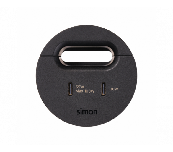 Meblowa ładowarka USB-C 100W podwójna z przepustem kablowym, IP20, czarny, Wym. montażowe: Ø54mm Simon 400, Flash 60 43150001-038