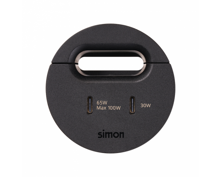Meblowa ładowarka USB-C 100W podwójna z przepustem kablowym, IP20, czarny, Wym. montażowe: Ø54mm Simon 400, Flash 60 43150001-038
