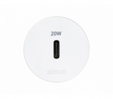 Meblowa ładowarka USB-C 20W pojedyncza, Simon 400 Flash 30, IP20, biały, Wym. montażowe: Ø17mm Simon 400, Flash 30 43210003-030