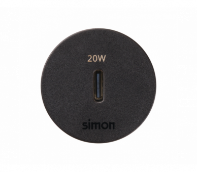 Meblowa ładowarka USB-C 20W pojedyncza, Simon 400 Flash 30, IP20, czarny, Wym. montażowe: Ø17mm Simon 400, Flash 30 43210003-038