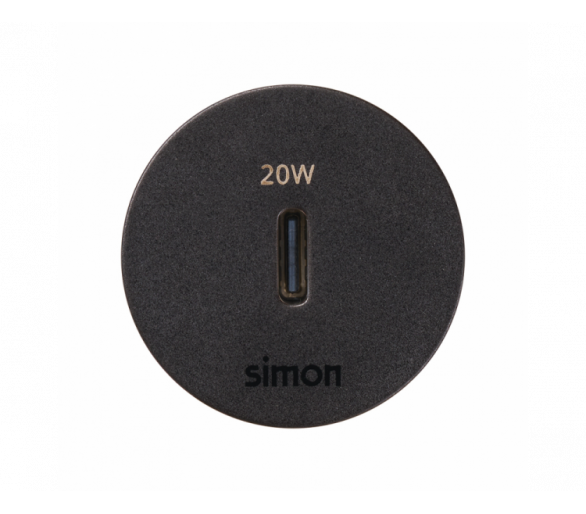 Meblowa ładowarka USB-C 20W pojedyncza, Simon 400 Flash 30, IP20, czarny, Wym. montażowe: Ø17mm Simon 400, Flash 30 43210003-038
