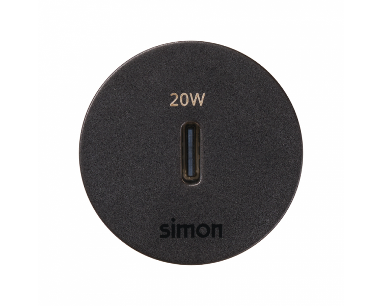 Meblowa ładowarka USB-C 20W pojedyncza, Simon 400 Flash 30, IP20, czarny, Wym. montażowe: Ø17mm Simon 400, Flash 30 43210003-038