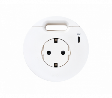 Meblowe gniazdo zasilające z uziemieniem (Schuko) z ładowarką USB-C 20W i przepustem kablowym, IP20, 16A, biały, Wym. montażowe: Ø80mm Simon 400, Flash 90 43331001-130