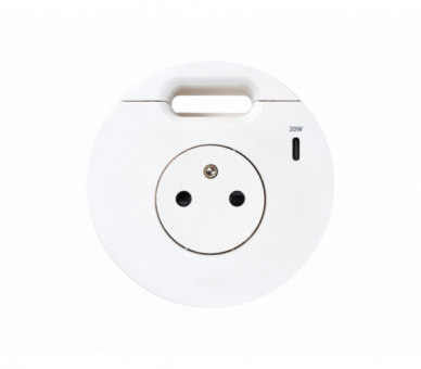 Meblowe gniazdo zasilające z uziemieniem (bolec uziemiający) z ładowarką USB-C 20W i przepustem kablowym, Simon 400 Flash 90, IP20, 16A, biały, Wym. montażowe: Ø80mm Simon 400, Flash 90 43331001-230