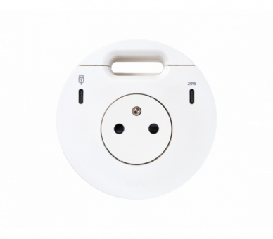 Meblowe gniazdo zasilające z uziemieniem z ładowarką USB-C 20W, portem USB-C DATA i przepustem kablowym, stacja dokująca 1xHDMI+LAN+3xUSB-A, IP20, 16A, biały, Wym. montażowe: Ø80mm Simon 400, Flash 90 43332301-230