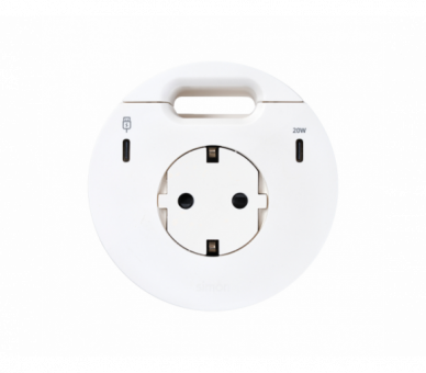 Meblowe gniazdo zasilające z uziemieniem (Schuko) z ładowarką USB-C 20W, portem USB-C DATA i przepustem kablowym, stacja dokująca 2xHDMI+LAN+3xUSB-A, IP20, 16A, biały, Wym. montażowe: Ø80mm Simon 400, Flash 90 43333301-130