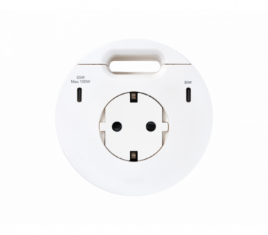Meblowe gniazdo zasilające z uziemieniem (Schuko) z ładowarką USB-C 100W i przepustem kablowym, 16A, biały, Wym. montażowe: Ø80mm Simon 400, Flash 90 43351001-130