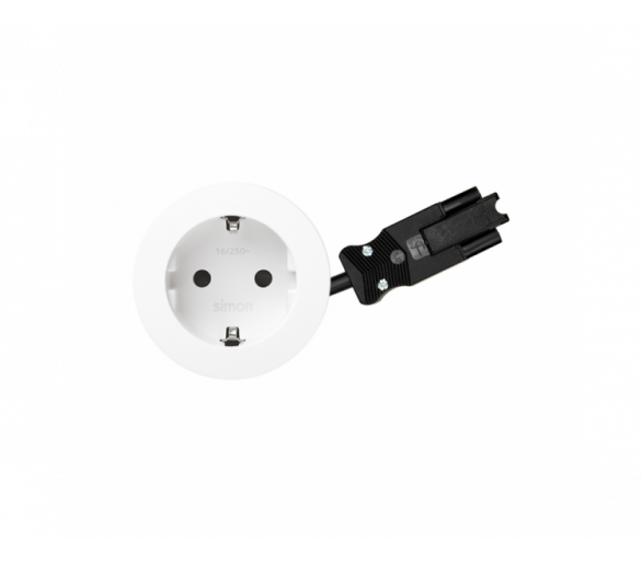 Meblowe gniazdo zasilające z uziemieniem (Schuko), 230V, 16A, przewód 20 cm, szybkozłącze w układzie Wieland, biały Simon 400, Flash 60 43101002-130