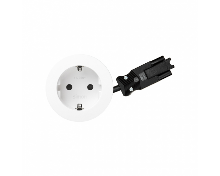 Meblowe gniazdo zasilające z uziemieniem (Schuko), 230V, 16A, przewód 20 cm, szybkozłącze w układzie Wieland, biały Simon 400, Flash 60 43101002-130