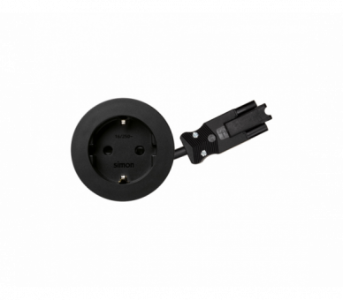 Meblowe gniazdo zasilające z uziemieniem (Schuko), 230V, 16A, przewód 20 cm, szybkozłącze w układzie Wieland, czarny Simon 400, Flash 60 43101002-138