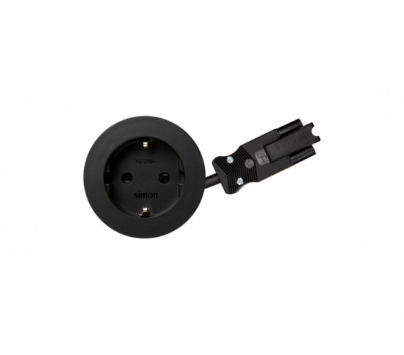 Meblowe gniazdo zasilające z uziemieniem (Schuko), 230V, 16A, przewód 20 cm, szybkozłącze w układzie Wieland, czarny Simon 400, Flash 60 43101002-138