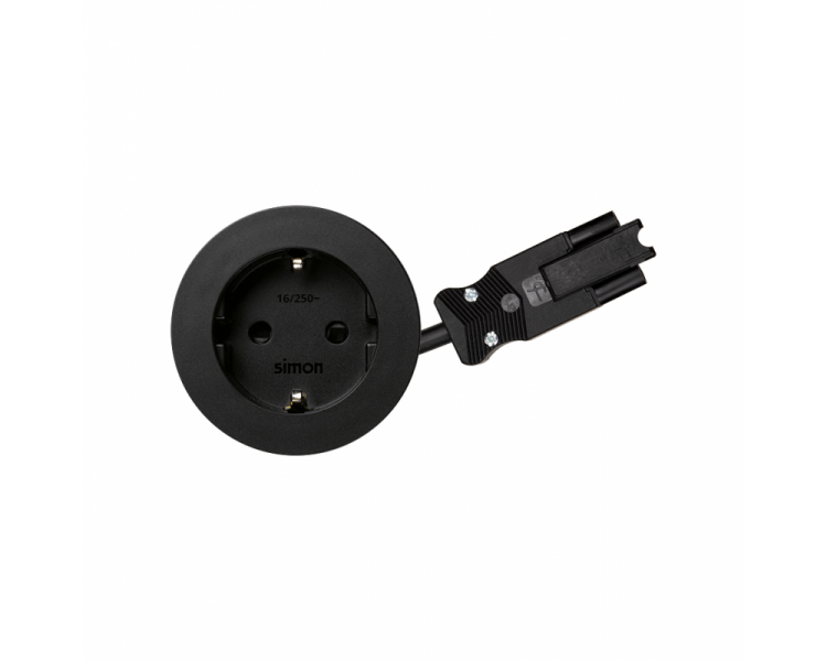 Meblowe gniazdo zasilające z uziemieniem (Schuko), 230V, 16A, przewód 20 cm, szybkozłącze w układzie Wieland, czarny Simon 400, Flash 60 43101002-138