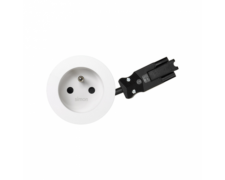 Meblowe gniazdo zasilające z uziemieniem (bolec uziemiający), 16A, przewód 20 cm, szybkozłącze w układzie Wieland, biały Simon 400, Flash 60 43101002-230