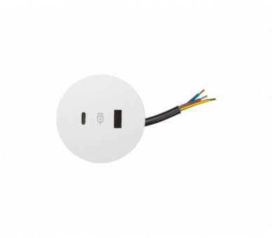 Meblowa ładowarka USB, 5V, 3,1A, przewód 20 cm, biały, złącze USB typ A, złącze USB typ C Simon 400 43120000-130