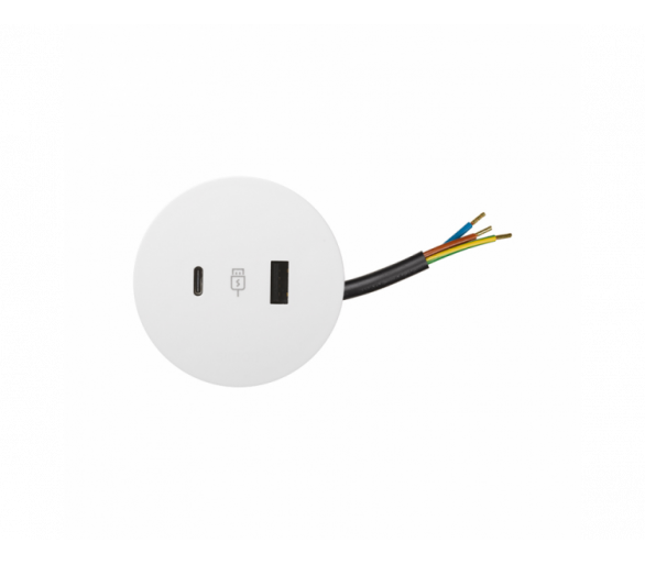Meblowa ładowarka USB, 5V, 3,1A, przewód 20 cm, biały, złącze USB typ A, złącze USB typ C Simon 400 43120000-130
