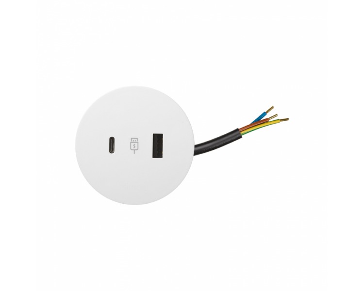 Meblowa ładowarka USB, 5V, 3,1A, przewód 20 cm, biały, złącze USB typ A, złącze USB typ C Simon 400 43120000-130