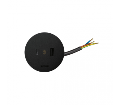 Meblowa ładowarka USB, 5V, 3,1A, przewód 20 cm, czarny, złącze USB typ A, złącze USB typ C Simon 400 43120000-138