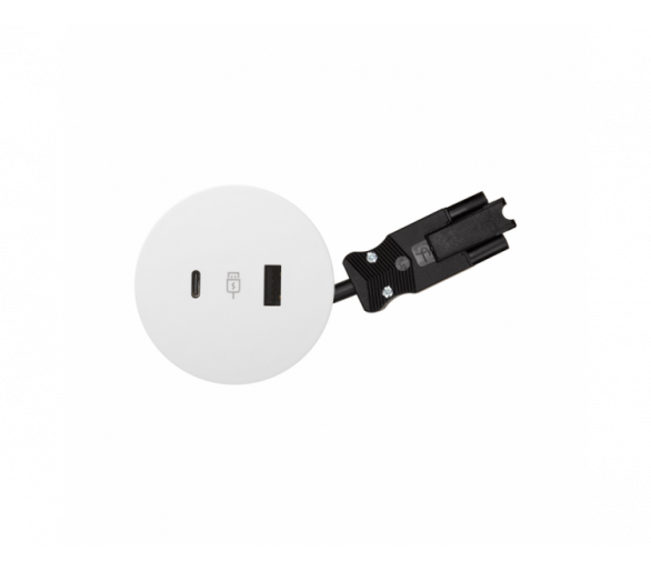 Meblowa ładowarka USB A+C 18W, 5V, 3,1A, przewód 20 cm, szybkozłącze w układzie Wieland, biały, Moc ładowania: A+C: 18,0W (9,0V/2A), złącze USB typ A, złącze USB typ C Simon 400, Flash 60 43120200-130