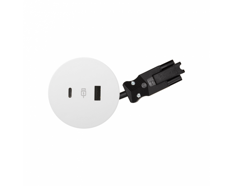 Meblowa ładowarka USB A+C 18W, 5V, 3,1A, przewód 20 cm, szybkozłącze w układzie Wieland, biały, Moc ładowania: A+C: 18,0W (9,0V/2A), złącze USB typ A, złącze USB typ C Simon 400, Flash 60 43120200-130