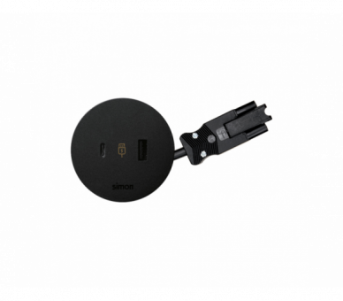 Meblowa ładowarka USB A+C 18W, 5V, 3,1A, przewód 20 cm, szybkozłącze w układzie Wieland, czarny, Moc ładowania: A+C: 18,0W (9,0V/2A), złącze USB typ A, złącze USB typ C Simon 400, Flash 60 43120200-138