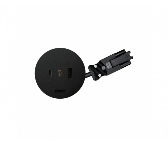 Meblowa ładowarka USB A+C 18W, 5V, 3,1A, przewód 20 cm, szybkozłącze w układzie Wieland, czarny, Moc ładowania: A+C: 18,0W (9,0V/2A), złącze USB typ A, złącze USB typ C Simon 400, Flash 60 43120200-138