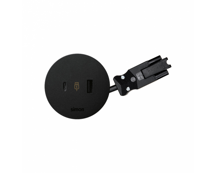 Meblowa ładowarka USB A+C 18W, 5V, 3,1A, przewód 20 cm, szybkozłącze w układzie Wieland, czarny, Moc ładowania: A+C: 18,0W (9,0V/2A), złącze USB typ A, złącze USB typ C Simon 400, Flash 60 43120200-138