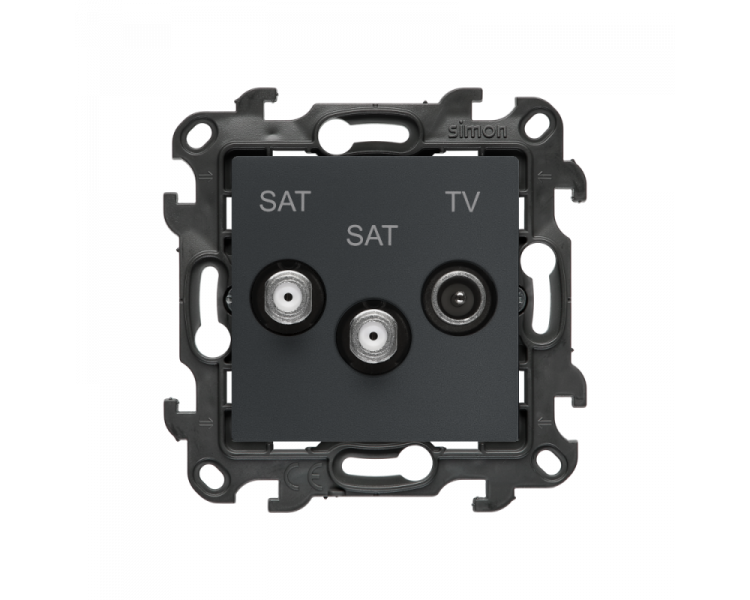 Gniazdo antenowe SAT-SAT-RTV satelitarne podwójne, (moduł), Simon 24, IP20, grafitowy mat Simon 24 NASK2.01/38
