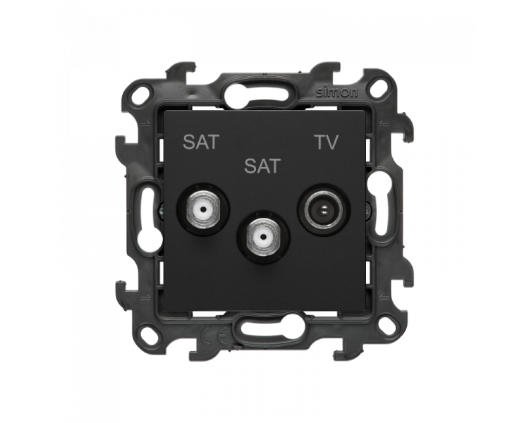 Gniazdo antenowe SAT-SAT-RTV satelitarne podwójne, (moduł), Simon 24, IP20, czarny mat Simon 24 NASK2.01/49
