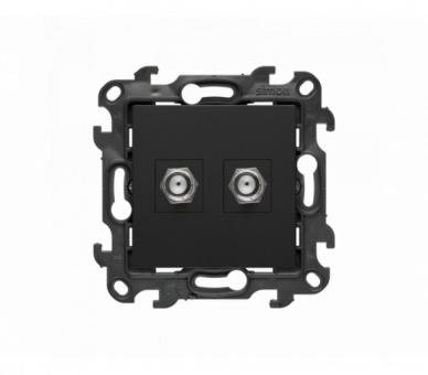 Gniazdo antenowe typu F podwójne, (moduł), Simon 24, IP20/IP44, czarny mat Simon 24 NASF2.01/49
