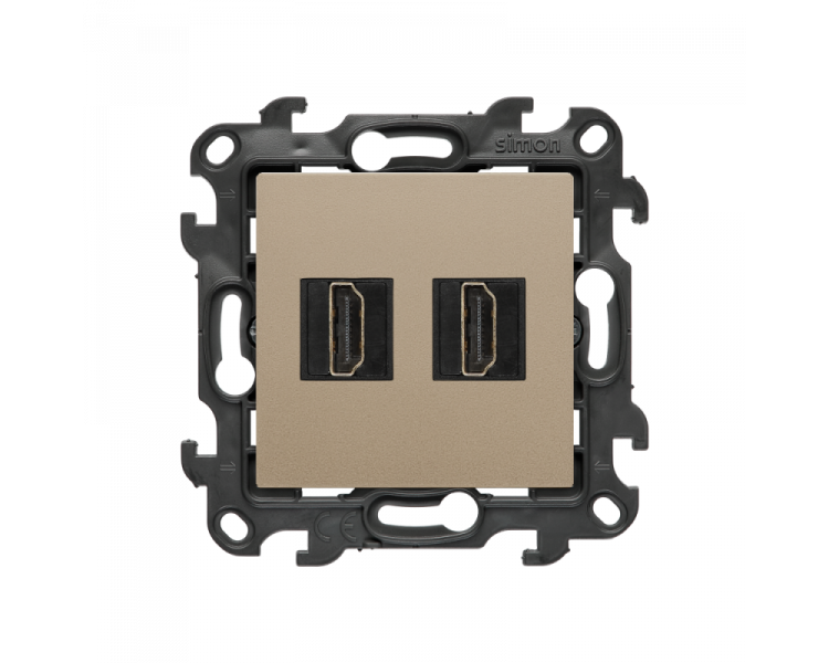 Gniazdo HDMI 2.1 podwójne, (moduł), Simon 24, IP20/IP44, szampański mat, HDMI 2.1 Simon 24 NGHDMI221.01/34