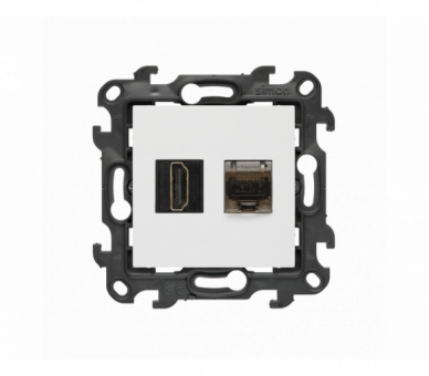 Gniazdo HDMI 2.1 + komputerowe RJ45 kat.6., (moduł), Simon 24, IP20, biały, HDMI 2.1 Simon 24 NGH21RJ45.01/11