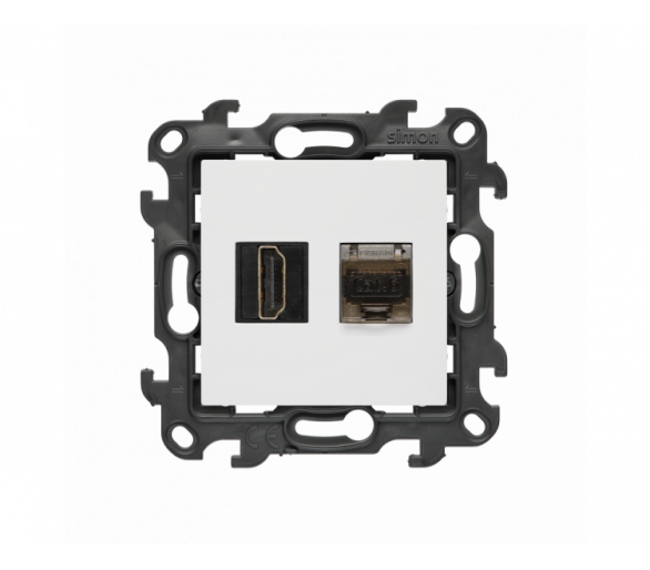 Gniazdo HDMI 2.1 + komputerowe RJ45 kat.6., (moduł), Simon 24, IP20, biały, HDMI 2.1 Simon 24 NGH21RJ45.01/11