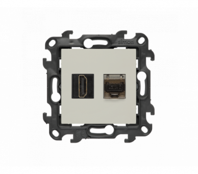 Gniazdo HDMI 2.1 + komputerowe RJ45 kat.6., (moduł), Simon 24, IP20, kaszmirowy, HDMI 2.1 Simon 24 NGH21RJ45.01/42