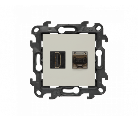 Gniazdo HDMI 2.1 + komputerowe RJ45 kat.6., (moduł), Simon 24, IP20, kaszmirowy, HDMI 2.1 Simon 24 NGH21RJ45.01/42