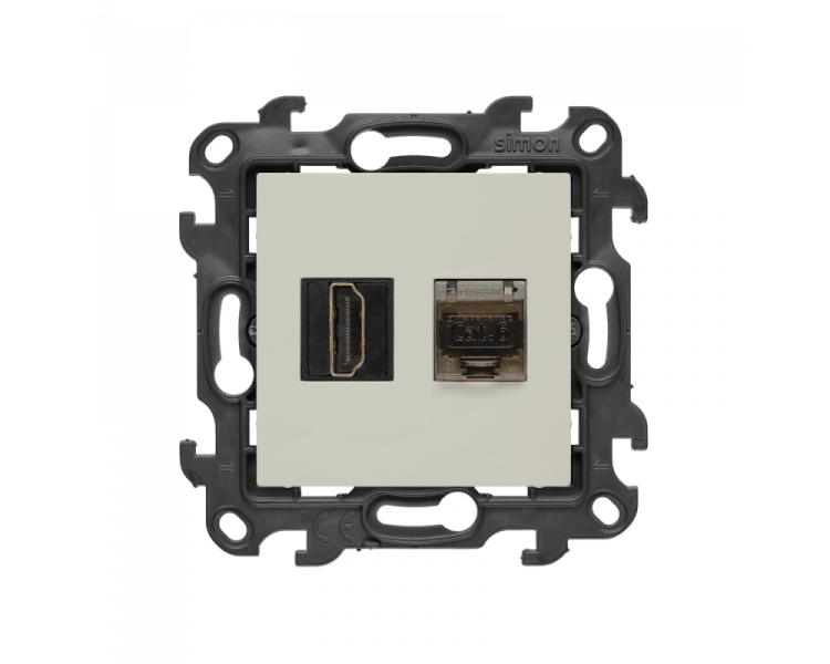 Gniazdo HDMI 2.1 + komputerowe RJ45 kat.6., (moduł), Simon 24, IP20, kaszmirowy, HDMI 2.1 Simon 24 NGH21RJ45.01/42