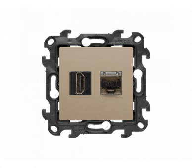 Gniazdo HDMI 2.1 + komputerowe RJ45 kat.6., (moduł), Simon 24, IP20, szampański mat, HDMI 2.1 Simon 24 NGH21RJ45.01/34