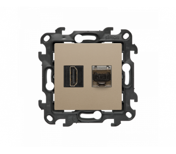 Gniazdo HDMI 2.1 + komputerowe RJ45 kat.6., (moduł), Simon 24, IP20, szampański mat, HDMI 2.1 Simon 24 NGH21RJ45.01/34