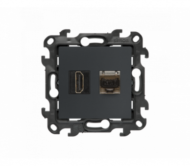 Gniazdo HDMI 2.1 + komputerowe RJ45 kat.6., (moduł), Simon 24, IP20, grafitowy mat, HDMI 2.1 Simon 24 NGH21RJ45.01/38