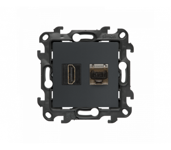 Gniazdo HDMI 2.1 + komputerowe RJ45 kat.6., (moduł), Simon 24, IP20, grafitowy mat, HDMI 2.1 Simon 24 NGH21RJ45.01/38