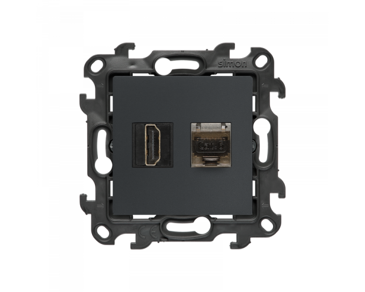 Gniazdo HDMI 2.1 + komputerowe RJ45 kat.6., (moduł), Simon 24, IP20, grafitowy mat, HDMI 2.1 Simon 24 NGH21RJ45.01/38