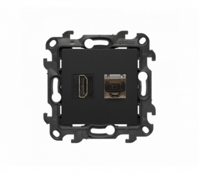 Gniazdo HDMI 2.1 + komputerowe RJ45 kat.6., (moduł), Simon 24, IP20, czarny mat, HDMI 2.1 Simon 24 NGH21RJ45.01/49