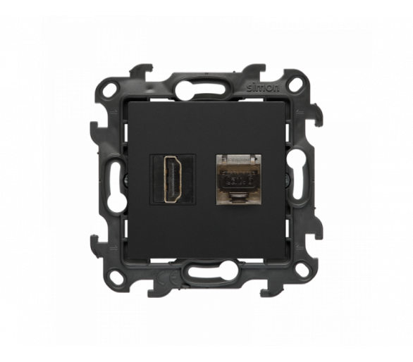 Gniazdo HDMI 2.1 + komputerowe RJ45 kat.6., (moduł), Simon 24, IP20, czarny mat, HDMI 2.1 Simon 24 NGH21RJ45.01/49