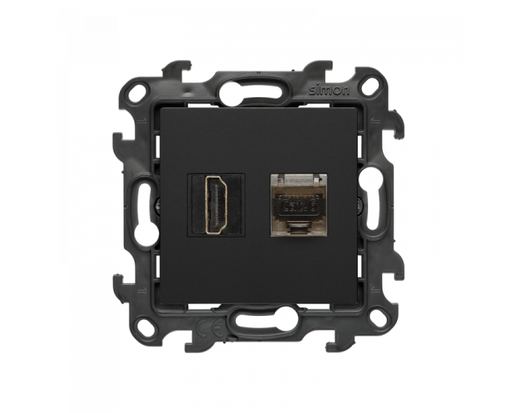 Gniazdo HDMI 2.1 + komputerowe RJ45 kat.6., (moduł), Simon 24, IP20, czarny mat, HDMI 2.1 Simon 24 NGH21RJ45.01/49
