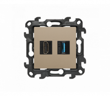 Gniazdo HDMI 2.1 + USB 3.0, (moduł), Simon 24, IP20, szampański mat, HDMI 2.1 Simon 24 NGHDUSB3.01/34