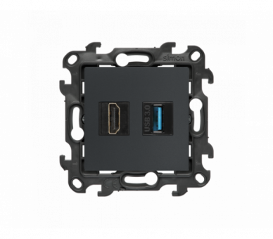 Gniazdo HDMI 2.1 + USB 3.0, (moduł), Simon 24, IP20, grafitowy mat, HDMI 2.1 Simon 24 NGHDUSB3.01/38