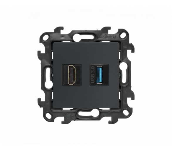 Gniazdo HDMI 2.1 + USB 3.0, (moduł), Simon 24, IP20, grafitowy mat, HDMI 2.1 Simon 24 NGHDUSB3.01/38