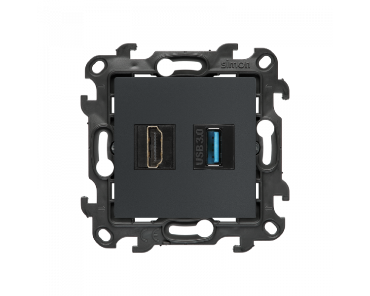 Gniazdo HDMI 2.1 + USB 3.0, (moduł), Simon 24, IP20, grafitowy mat, HDMI 2.1 Simon 24 NGHDUSB3.01/38