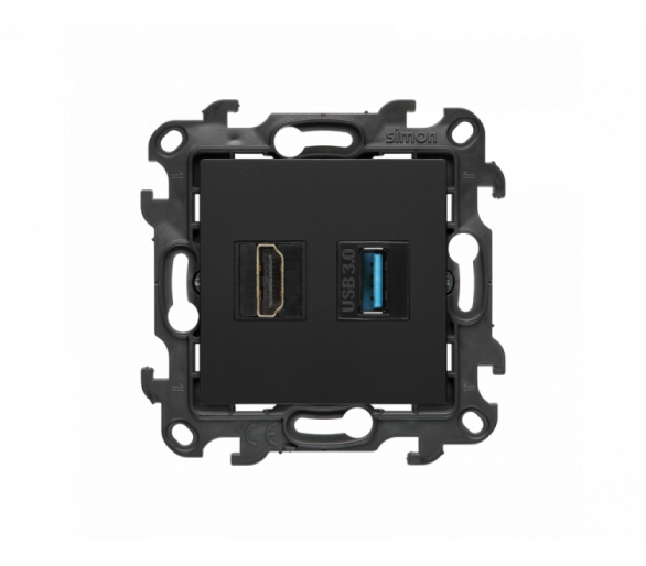 Gniazdo HDMI 2.1 + USB 3.0, (moduł), Simon 24, IP20, czarny mat, HDMI 2.1 Simon 24 NGHDUSB3.01/49